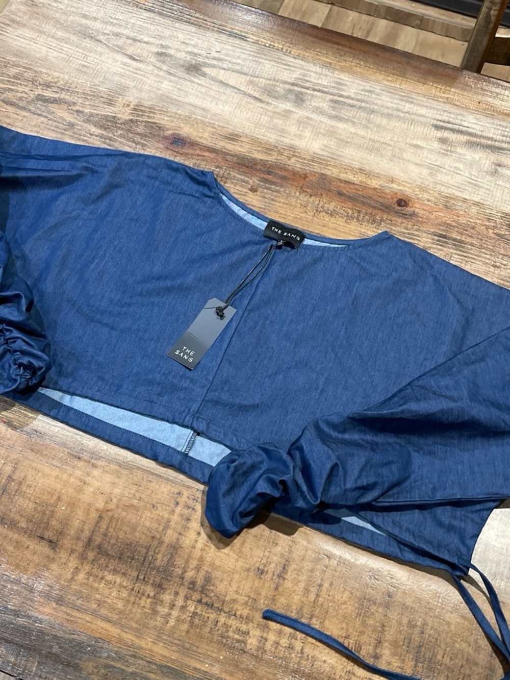 The Sand Cropped Denim Blouse in Dark Blue